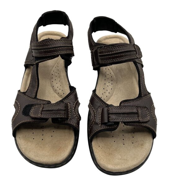 DOCKERS Mens 12M Brown Leather Comfort Sports Sandals Ankle Straps Hiking Shoes - Picture 4 of 11